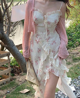 Summer Floral Sleeveless Midi Dresses Women Elegant Designer Sexy Vintage Dress Female Party One Piece Dress Korean Fashion